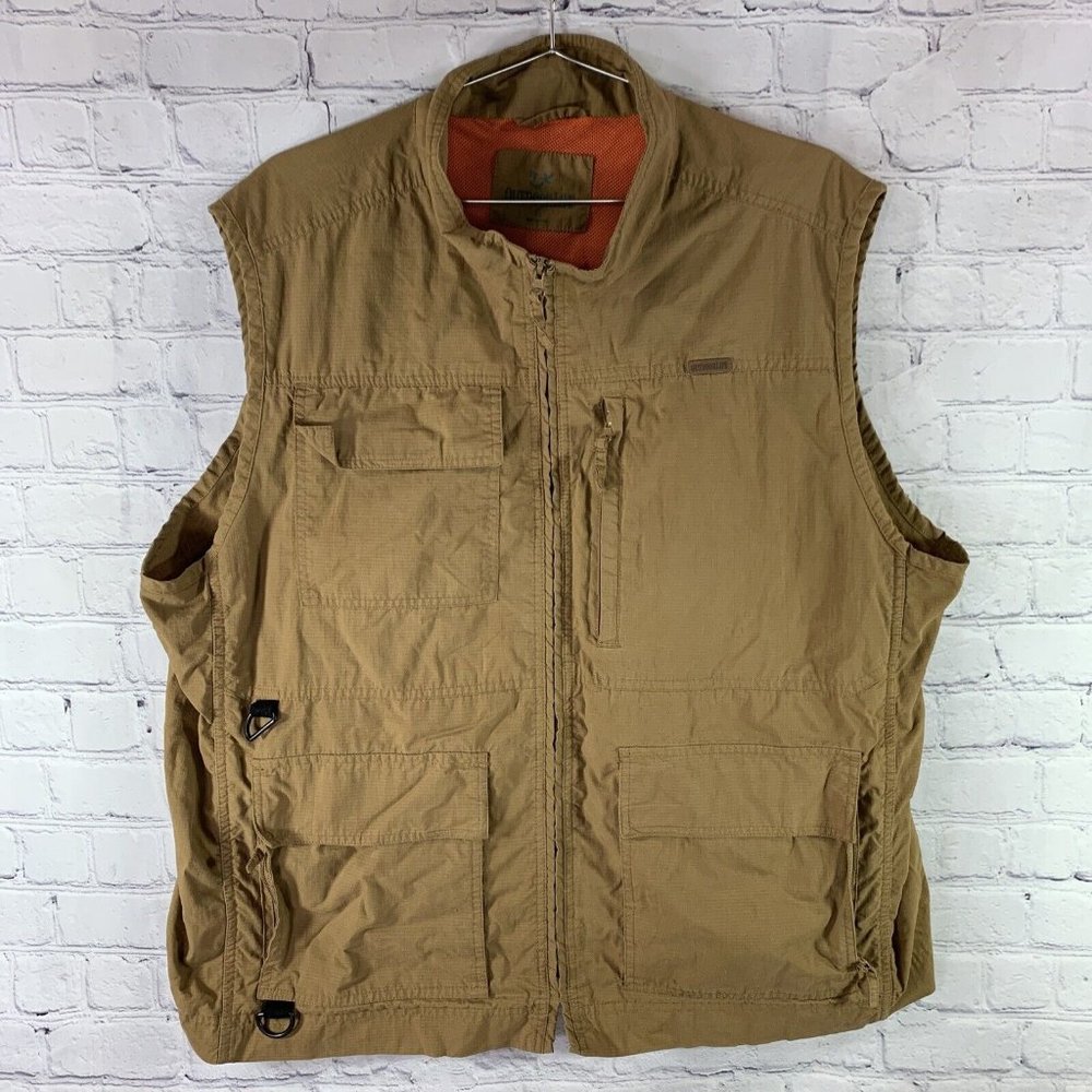 Outdoor Life Fly Fishing Tan Brown Vest Vented Size XL